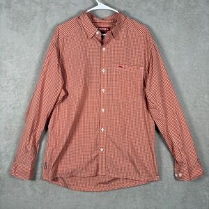 Simms‎ Button Down Shirt Mens Large Orange Gingham Plaid Fishing Top Outdoor